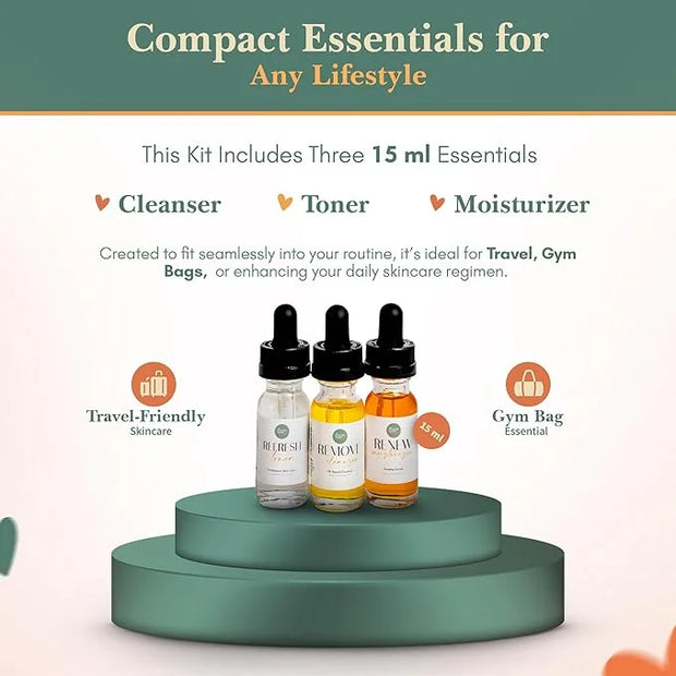 Healing Happy Method - Skin Care Set | 15ml Cleanser, Toner, and Moisturizer | Skincare Set, Rejuvenates Skin, Deeply Nour...
