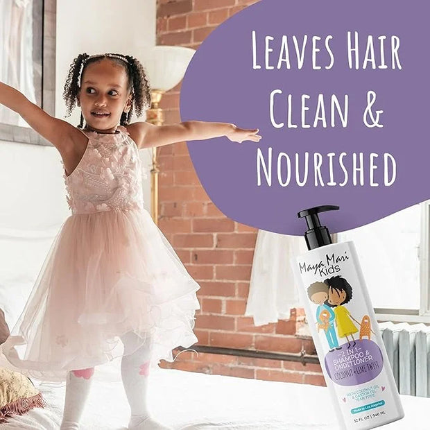 2 in 1 Natural Kids Shampoo and Conditioner, Tear Free | For Toddlers with Curly Hair | For All Kids Hair Types | Coconut ...