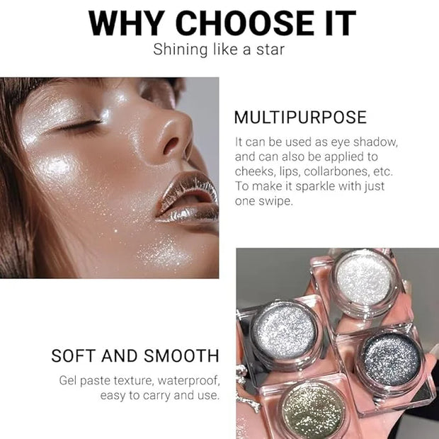 Single Glitter Eyeshadow, Shimmer Eyeshadow Palette, Korean Eye Glitter Makeup, Ultra-Blendable, Sparkle Silver Eye Shadow...