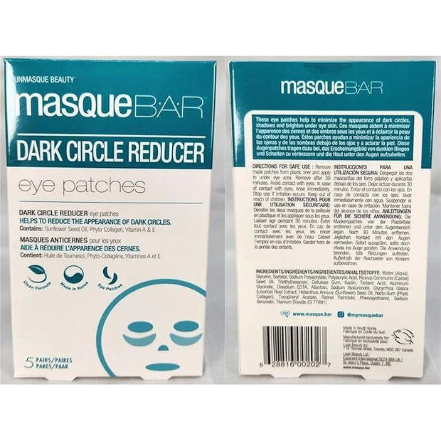 masque BAR Eye Mask Patches Dark Circle Reducer (5 Pairs) — Korean Under Eye Skin Care Treatment — Diminishes the Appearan...