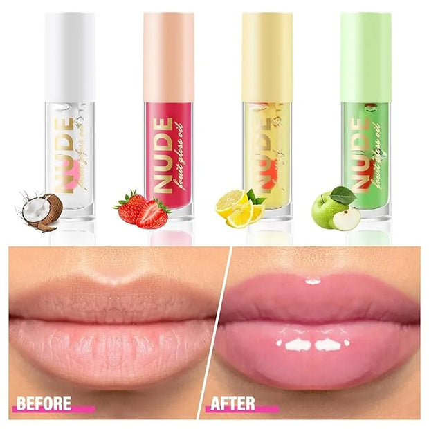 Color Changing Lip Oil Set, Hydrating Lip Glow Oil, High Shiny Plumping Lip Oil, Non-Sticky Lip Gloss, Nude Fruity Glow Oi...
