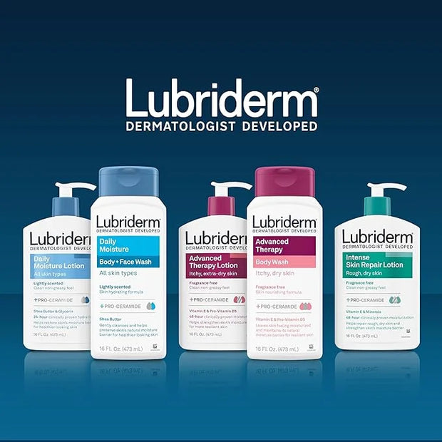 Lubriderm Daily Moisture Body + Face Wash, Hydrating Body Wash + Moisturizing Facial Cleanser with Pro-Ceramide & Shea But...