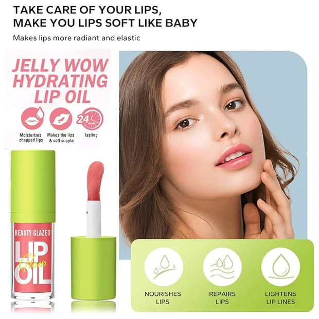 Beauty Glazed Big Brush Head Lip Oil, Ultra-Hydrating & Nourishing, Smooth Glossy Finish Lip Glow Oil, Shiny and Vegan Tin...