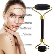 Black Obsidian Jade Facial Roller & Gua Sha Set 100% Natural Source from Highest Altitude of Himalayan Two-Sided Face Neck...