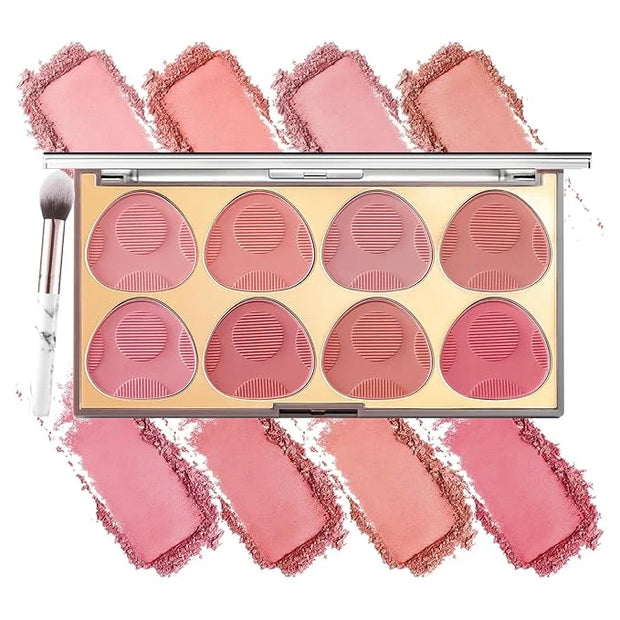 8 Colors Blush Palette, Smooth Blendable Powder Blush, Buildable Facial Cheek Blusher, Matte Blush Palette Makeup For Wome...