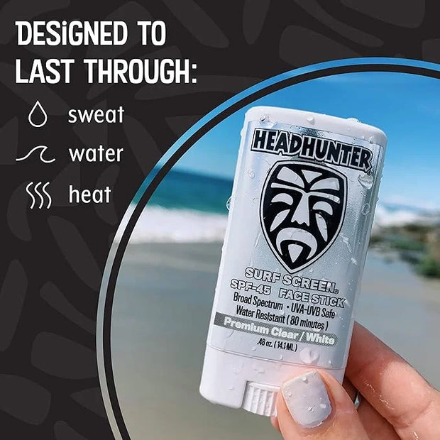Headhunter Sunscreen Face Stick SPF 45, Waterproof Surf Sunblock for Waterman, Water-Resistant Facial Sunscreen for Ultra-...