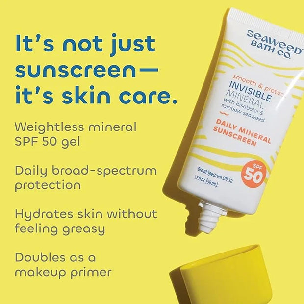 Seaweed Bath Co. Smooth & Protect Invisible Mineral SPF 50 Zinc Oxide Face Sunscreen Gel, 1.7 Oz., Unscented Lightweight F...
