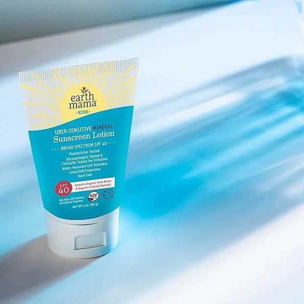 Earth Mama Uber-Sensitive Mineral Sunscreen Lotion SPF 40 | Reef Safe, Non-Nano Zinc, Contains Organic Colloidal Oatmeal |...