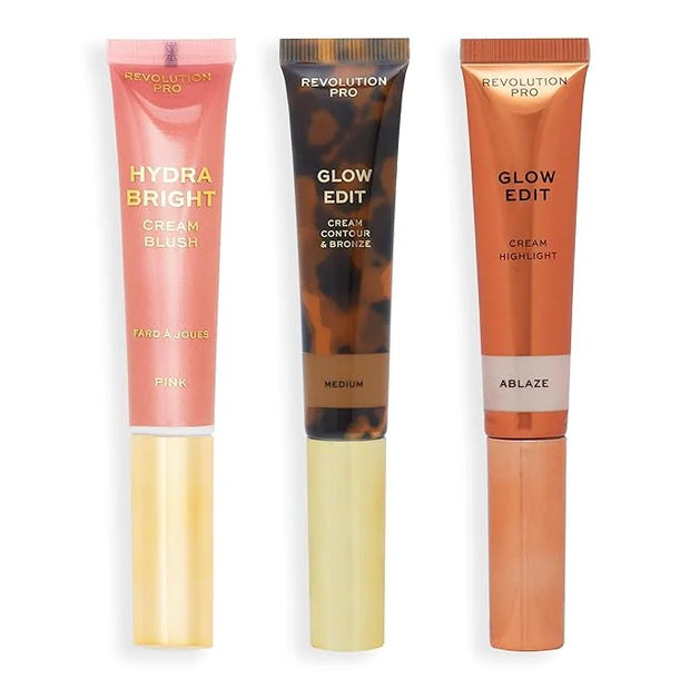 Cream Face Wand Trio, Cream Contour, Blush & Highlighter Makeup Set, Vegan & Cruelty-Free, Medium, 1x12ml, 2x15ml - Produc...