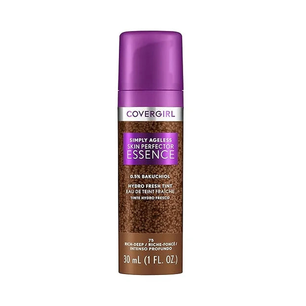 Covergirl Simply Ageless Skin Perfector Essence Foundation, 75 Rich-Deep, Tinted Skincare Makeup Hybrid, Sheer Tint, Radia...