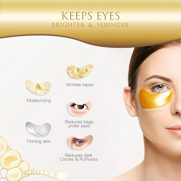 Eye Patches, Under Eye Mask, 24K Gold Eye Treatment Mask, Dark Circles Gel Pads, Under Eye Bags Treatment for Puffy Eyes, ...