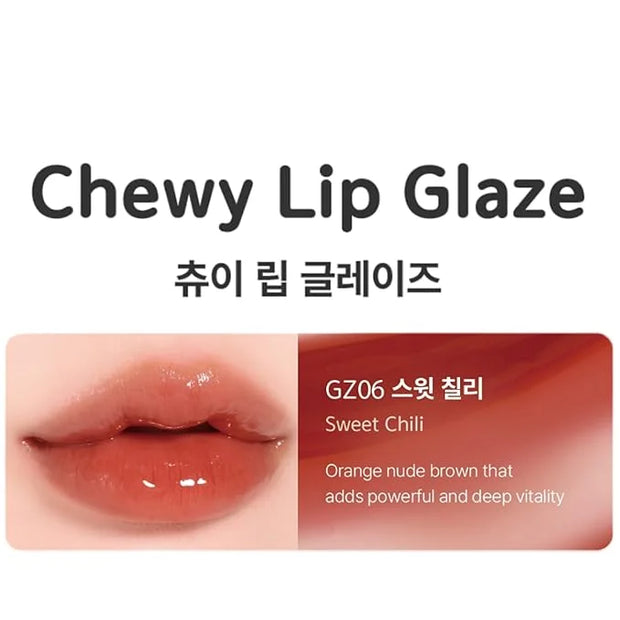 Chewy Lip Glaze, High Shine Lip Gloss, Korean Beauty (GZ06 Sweet Chili, 3.5 grams) - Product Image