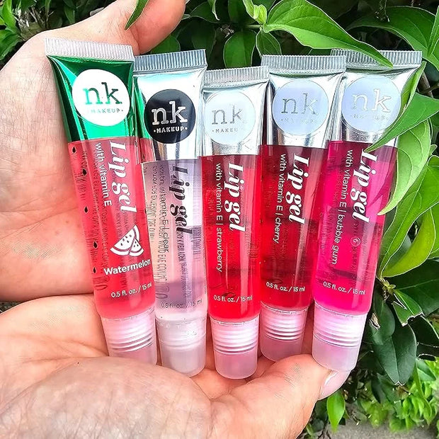 5 Pack Lip Gloss Set of Lip Gels - Clear, Watermelon, Strawberry, Cherry, and Bubble Gum Hydrating Lip Glosses with Vitami...