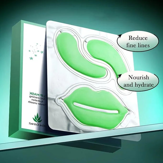 YP 10 Pairs Aloe Vera Under Eye Patches and Moisturizing Lip Mask Set - 10 Pcs Aloe Vera Under Eye Patches, Refines Eye ma...
