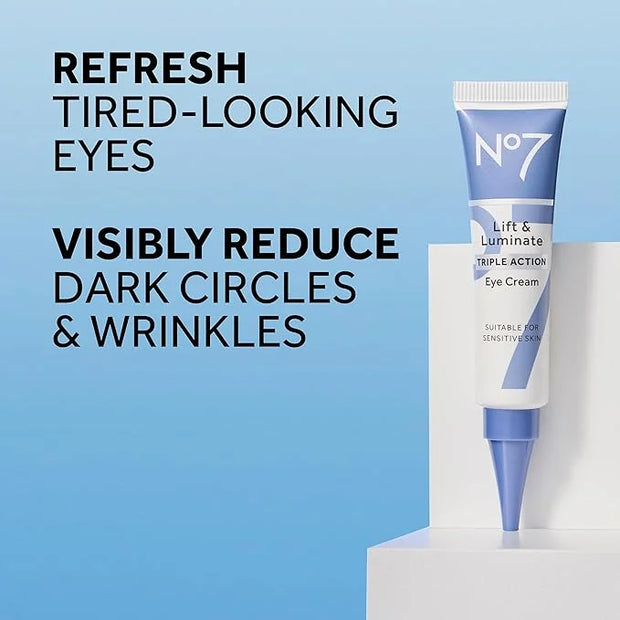 No7 Lift & Luminate Triple Action Eye Cream - Anti-Aging Under Eye Cream for Dark Circles, Puffiness & Wrinkles - Formulat...