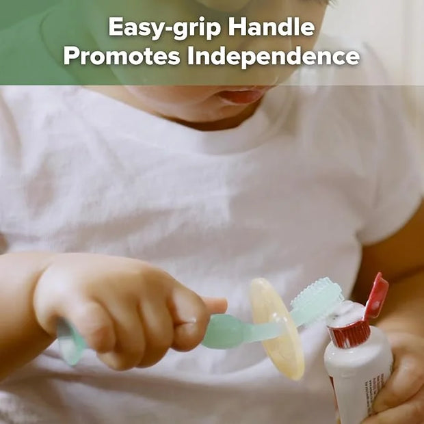 haakaa 360° Baby Toothbrush with Suction Base - Gentle Cleaning for Toddler's Self-Brushing Training, Food-Grade Silicone,...