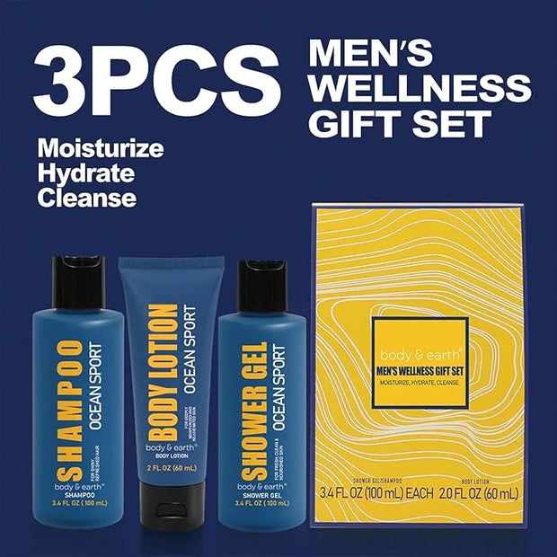 Bath and Body Gift Set for Men Body Wash Set with Fresh Ocean Scent Shower Gel, Body Lotion, Shampoo, Birthday Gifts for M...