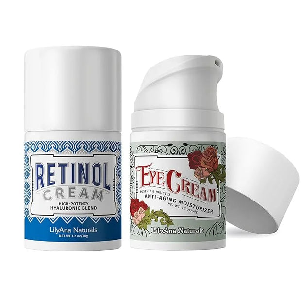 LilyAna Naturals Anti Aging Retinol Cream and Eye Cream Bundle 1.07 oz - Retinol Moisturizer for Face and Under Eye Cream ...