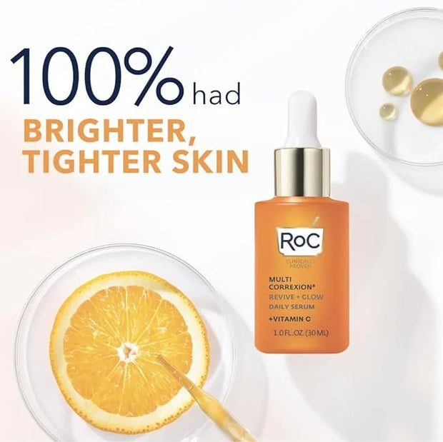 RoC Multi Correxion Revive + Glow 10% Active Vitamin C Serum for Face, Daily Anti-Aging Wrinkle and Skin Tone Skin Care Tr...