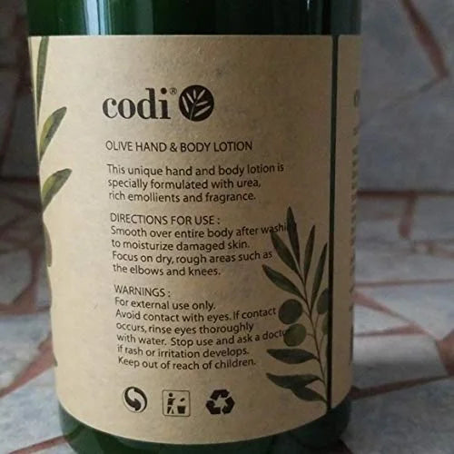 Codi Olive Hand & Body Lotion - Organic, Antioxidant & Vitamin Enriched, Soft & Fresh Skin, 750ml + 2x100ml Tubes - Produc...