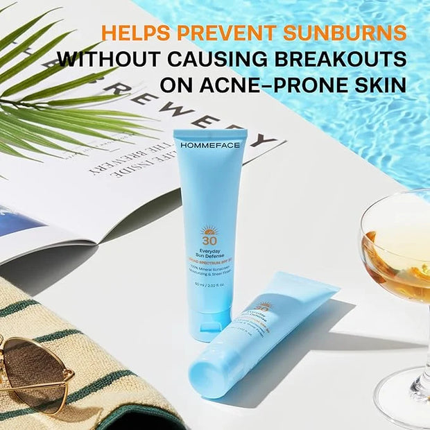 HOMMEFACE Everyday Sun Defense Broad Spectrum SPF 30 - Daily Mineral Face Moisturizer, Facial Sunscreen Lotion, Reef-Safe,...