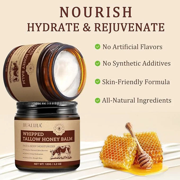 Organic Beef Tallow for Skin, Tallow Face Moisturizer, Tallow and Honey Balm, Grass-Fed Whipped Beef Tallow and Honey Crea...