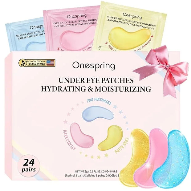 Eye Masks (24 Pairs) - Gifts for Her - Caffeine, 24K Gold and Retinol Under Eye Patches for Puffy Eyes, Dark Circles & Fin...