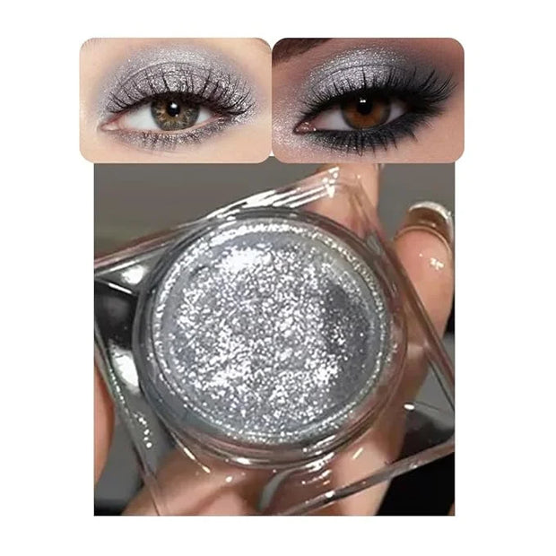 Single Glitter Eyeshadow, Shimmer Eyeshadow Palette, Korean Eye Glitter Makeup, Ultra-Blendable, Sparkle Silver Eye Shadow...