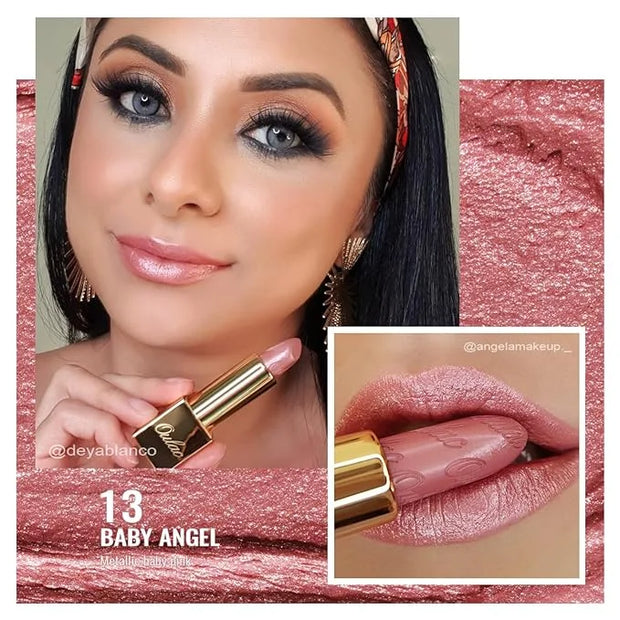 Oulac Light Pink Lipstick for Women with Metallic 3D Shine Lightweight Hydrating Formula, High Impact Lip Color, Vegan Bea...