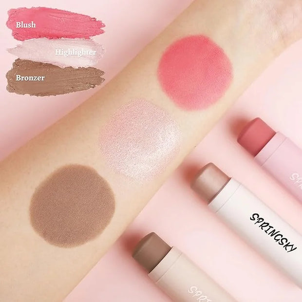 Face Stick Trio 3Pcs Multi Makeup Blush Highlighter Contour Sticks, Buildable Blendable Lightweight Cream Blush Stick for ...