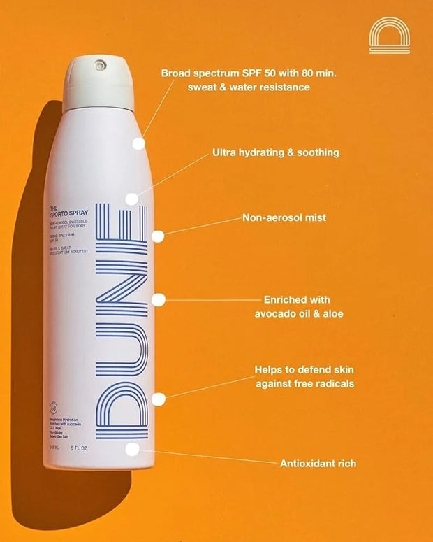 The Sporto Spray - Broad Spectrum SPF 50 Protection Body Sunscreen, Invisible Non-Aerosol Spray, 80 Min. Sweat & Water Res...