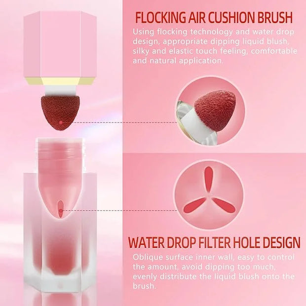 Liquid Blush for Cheeks, Soft Cream Blush with Cushion Applicator, Dewy Finish Matte Velvet Texture, High-Pigmented Blenda...