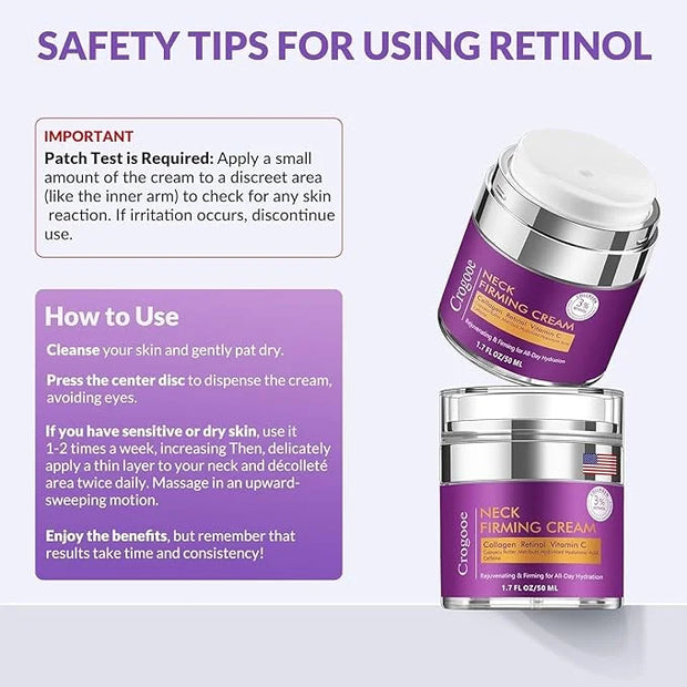 Advanced Neck Firming Cream – 3% Retinol & Hyaluronic Acid for Wrinkle Reduction, Lifting & Skin Tightening – Anti-Aging M...