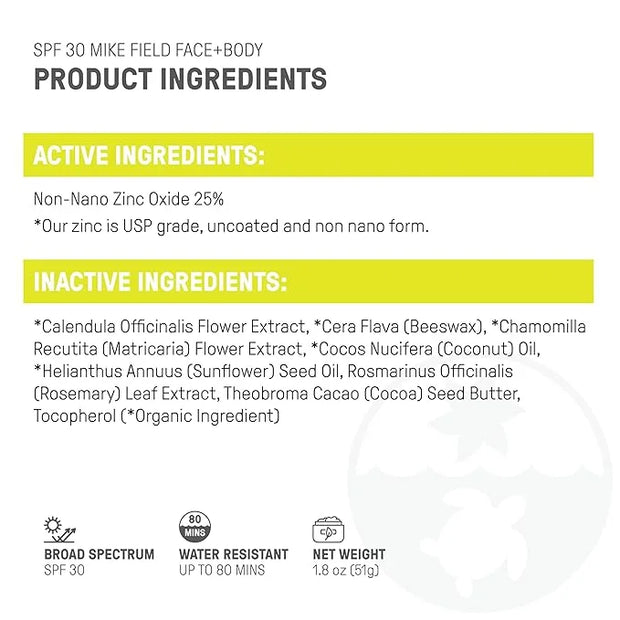 Raw Elements Mike Fields Face & Body Organic Sunscreen Tin SPF 30 - Non-Nano Zinc Oxide, Water-Resistant 80 Min, Reef Safe...