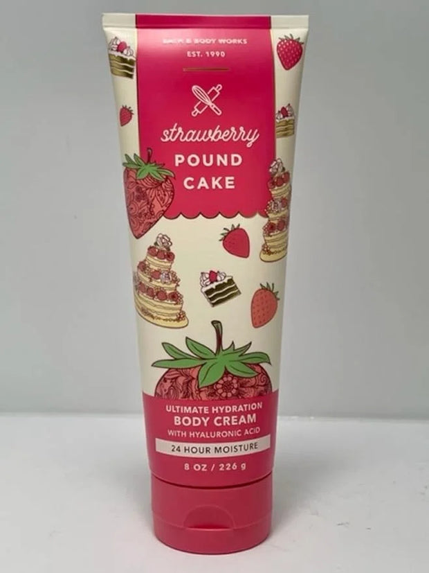 Bath and Body Works Strawberry Pound Cake Ultimate Hydration 24 Hour Body Cream 8 Ounce with Hyaluronic Acid - Product Image
