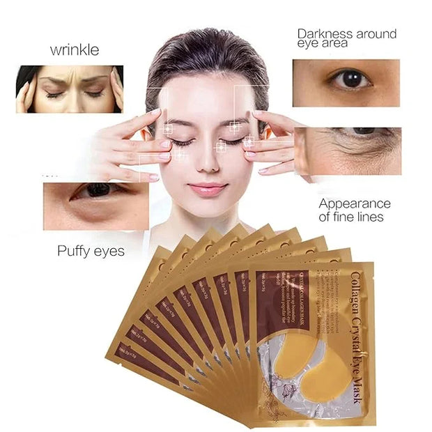MEICOLY 30 Pads Lip and Eye Mask Sheet Moisturizing Gold Under Eye Mask Gel Crystal Collagen Anti-Aging Eye Patches Dark C...