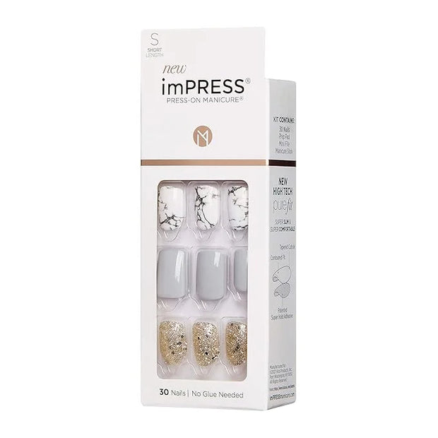 imPRESS Design, Press On Nails, Knock Out, Gray, Short, Size, Squoval, Shape, Includes 30 Nails, Prep Pad, Instructions Sh...