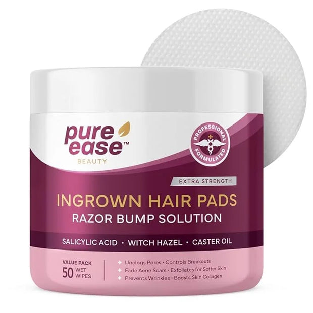 Ingrown Hair Treatment & Exfoliating Pads – 50 Pre-Soaked Wipes for Razor Bumps Treatment for Women – Skin-Smoothing Formu...
