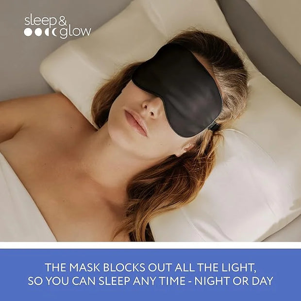 SLEEP & GLOW Silk Sleep Eye Mask Luxury Mulberry 22 Momme 100% Natural Triple Silk Blindfold with Adjustable Strap for Com...