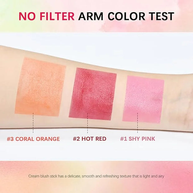 Multi-Use Makeup Blush Stick, 3-in-1 Cream Blush Stick Beauty Tinted Solid Blush Stick for Cheek/Eyes/Lips, Waterproof Moi...