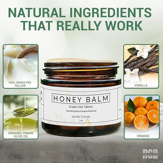 Tallow and Honey Balm, Organic Body Butter, Grass-Fed Beef Tallow for Skin, Soothing All-Natural Moisturizer for Body and ...