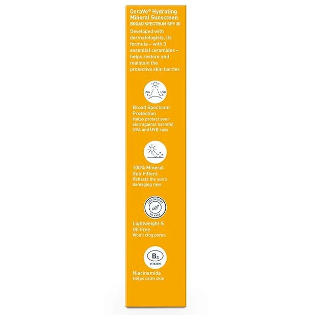 CeraVe 100% Mineral Sunscreen SPF 30 | Face sunscreen With Zinc Oxide & Titanium Dioxide | Hyaluronic Acid + Niacinamide +...