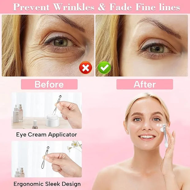 Under Eye Patches, Reusable Under Wrinkle Silicone Mask Pink, Plump Fine Lines & Wrinkles with Metal Eye Cream Applicator,...