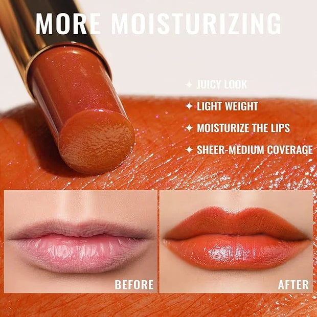 Oulac Moisture Shine Bright Red Lipstick - 2 in 1 Shimmer Lipstick & Lip Balm, Juicy & Glossy Finish, Long Lasting Hydrati...