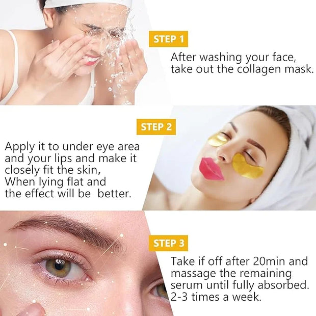 Permotary 15 Pairs Collagen Eye Mask and 15 Pcs Mositurizing Lip Mask, Under Eye Patches and Lip Pads, Crystal Patches Set...