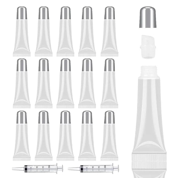 AMORIX 50PCS Matte Silver Lip Gloss Tubes 10ml Empty Lip Gloss Containers Lip Balm Tubes Refillable Cosmetic Squeeze Tubes...