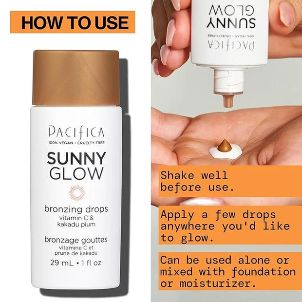 Pacifica Sunny Glow Liquid Face Bronzer Drops - Face Makeup Bronzing For Face & Cheeks for Instant Sun-Kissed Glow - Vitam...