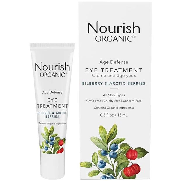Nourish Organic Eye Treatment, Bilberry & Arctic Berries – Age Defense Under Eye Cream with Vitamin C + Washable Cotton Ro...