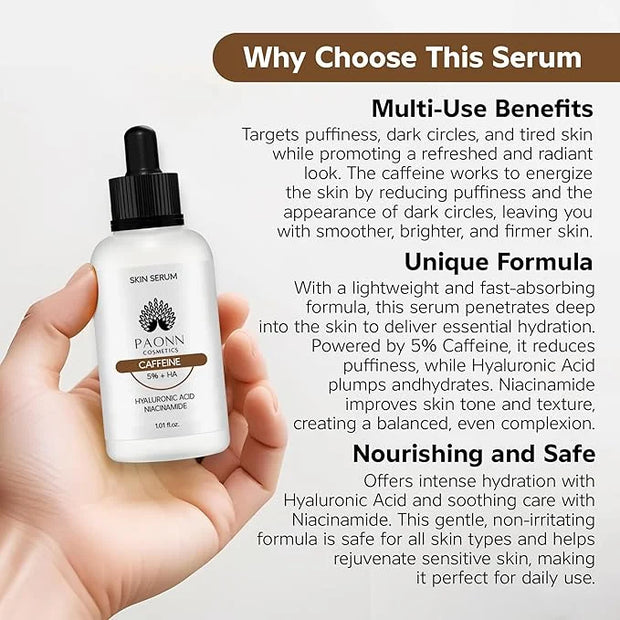 Caffeine Eye Serum for Face and Skin, Hydrating Solution, Reduces Dark Circles, Puffiness & Fine Lines, Moisturizing - Pro...