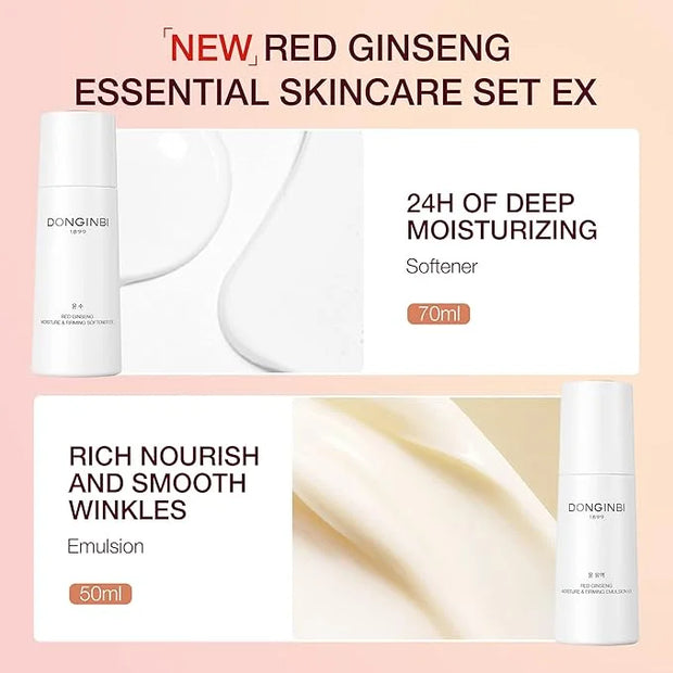Donginbi Red Ginseng Essential Skin Care Set - Firming & Skin Barrier Repair Moisturizer, Hydrating Toner, Korean Red Gins...